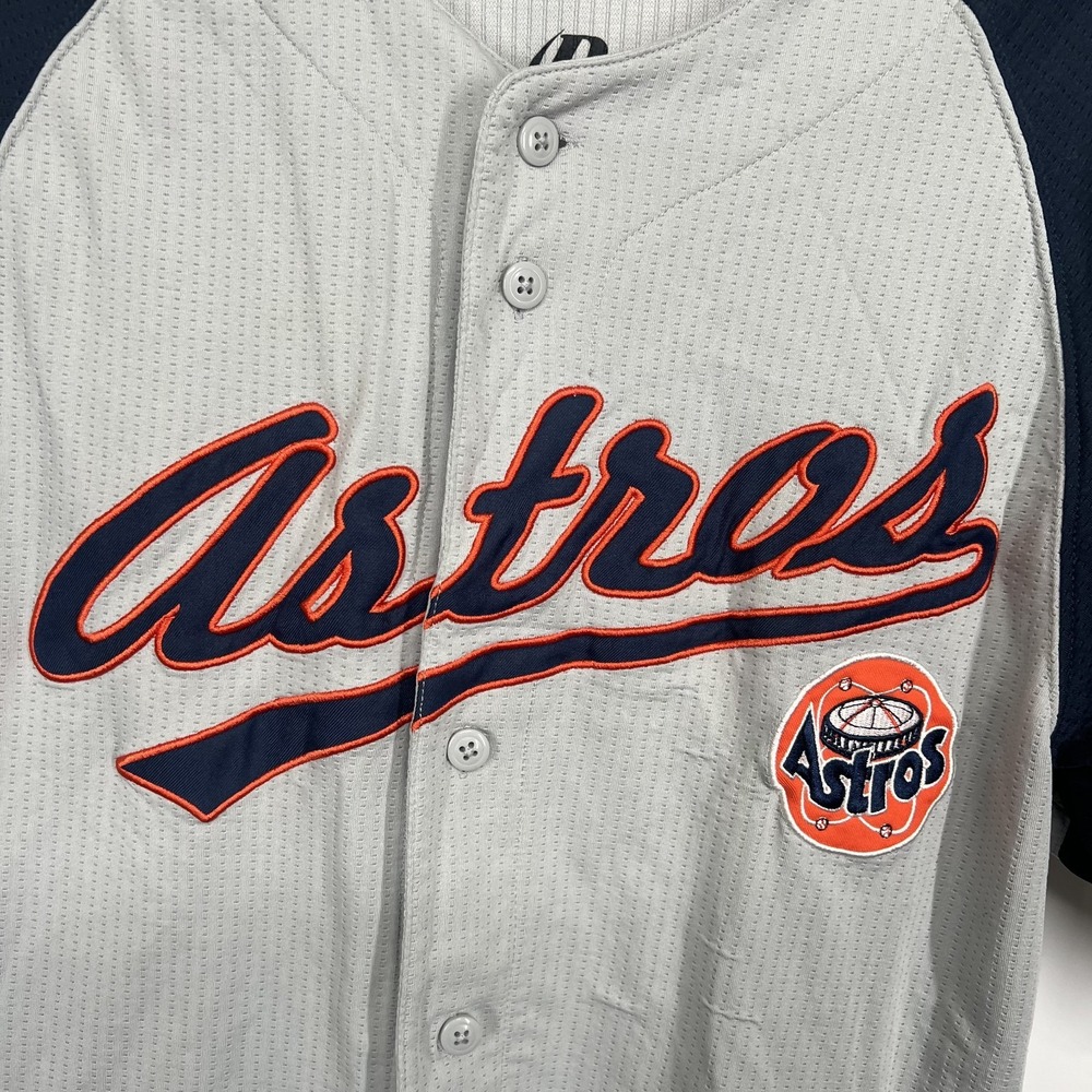 Houston Astros Dynasty Button Down Jersey MLB M Baseball Jersey Blue Orange - Picture 6 of 12